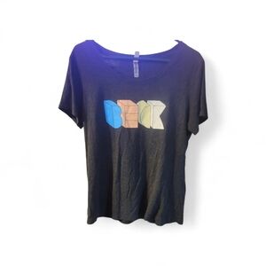 Women's Black Graphic Tee with Multicolor Block Letters